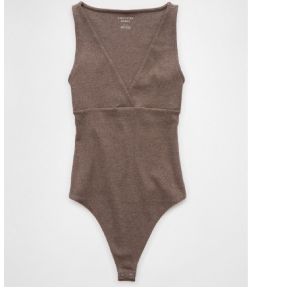 AE Main Squeeze Wrap Front V-Neck Bodysuit; Holiday Heather Brown